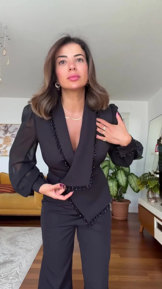 Elegant Set: Asymmetrical Jacket and Trousers